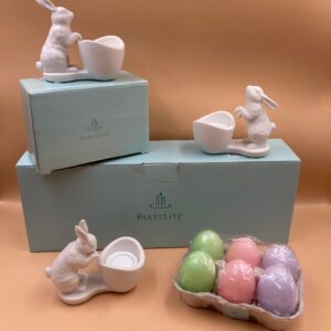 NIB - PartyLite Happy Hoppers Set of 3 Bunny Tea Lights & 6 Pastel Egg Candles