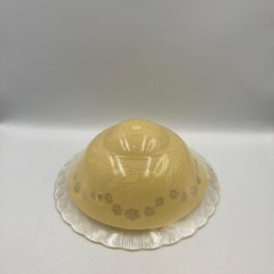 1930s Art Deco Yellow and Clear Glass Domed Ceiling Lamp Shade with Ruffled Edge