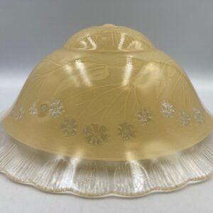 1930s Art Deco Yellow and Clear Glass Domed Ceiling Lamp Shade with Ruffled Edge