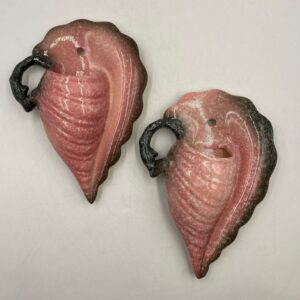 Pre 1950s HULL Pottery W13 Pair of Seashell Wall Pockets, Grey and Pink Spackle