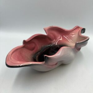 1950s HULL Pottery Pink and Parchment Grey Leaf Planter - Mold #78