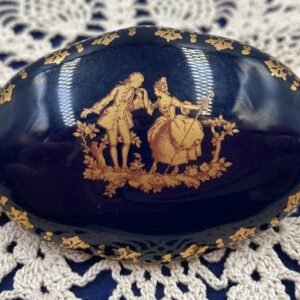 Vintage Limoges France Castel Cobalt Blue and Gold Trinket Box