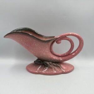 1950s HULL Pottery W10-11 Cornucopia Vase, Grey and Pink Spackle