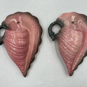 Pre 1950s HULL Pottery W13 Pair of Seashell Wall Pockets, Grey and Pink Spackle