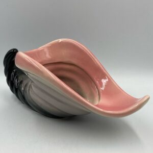 Circa 1955 HULL Pottery Cornucopia Vase, Parchment Grey and Pink, Mold #64