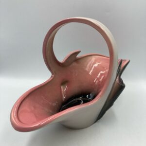 Pre 1950s HULL Pottery Pink and Parchment Grey Basket #72