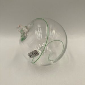 Kosta Boda Clear Ball Ornament with Green Swirl and Original Sticker