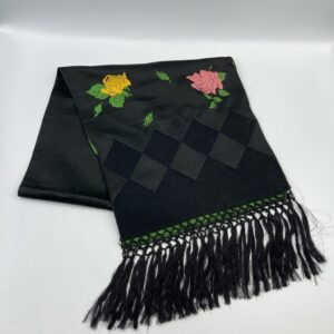 Vintage SAKS Fifth Avenue Black and Green Embroidered Scarf - Made in France