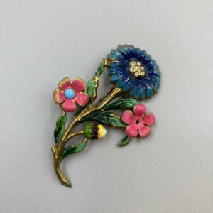 Art Deco Painted Floral Brooch, Pretty Floral Brooch