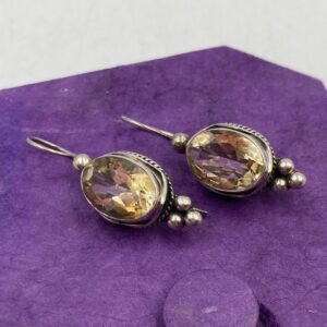 Pair of Vintage 925 Sterling Citrine Earrings