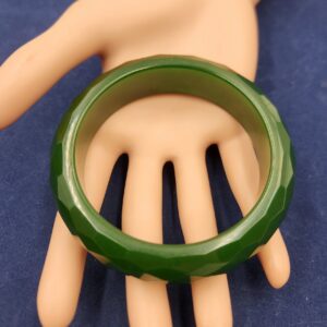 Bakelite Carved Bracelet, Bakelite Green Diamond Cut Bracelet