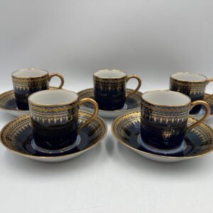 10 Piece Set Limoges France Castel Cobalt Blue and Gold Demitasse Set