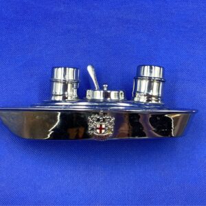 1930s Art Deco Chrome Oceanliner S&P Cruet Set, Domine, Dirige Nos