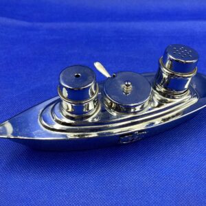 1930s Art Deco Chrome Oceanliner S&P Cruet Set, Domine, Dirige Nos