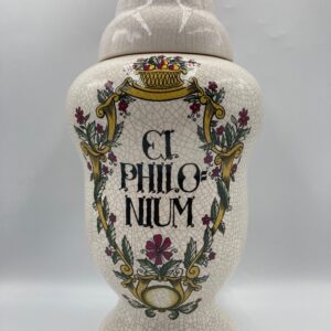 Early 1900s A & H Bogen Apothecary Jar Ei Philonium with Lid