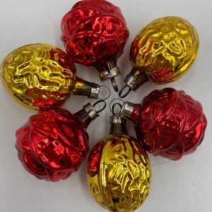 Set of 6 Vintage Red and Gold Mercury Glass Nut / Cone Ornaments