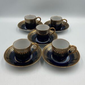 10 Piece Set Limoges France Castel Cobalt Blue and Gold Demitasse Set