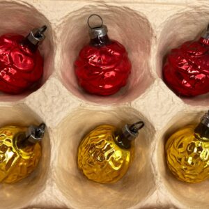 Set of 6 Vintage Red and Gold Mercury Glass Nut / Cone Ornaments