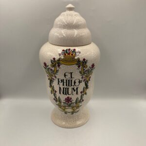 Early 1900s A & H Bogen Apothecary Jar Ei Philonium with Lid