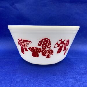 Rare Federal Glass Red Mushroom Mixing Bowl; Hard to find Red Mushroom Garden Bowl