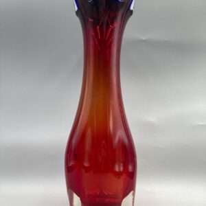 Heavy Murano Glass Swung Vase, Red and Blue 6 Finger Vase