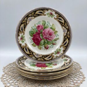 Set of 6 Foley Florence Bread Plates, signed be P Granet, Foley cabbage roses bread plates