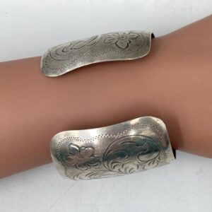 Vintage Heavily Engraved Wide Sterling Cuff Bracelet