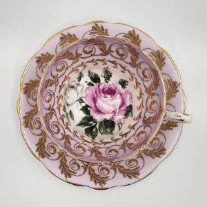 Foley Cabbage Roses Cup and Saucer, Pale Pink Cup and Saucer, Pink and White Roses