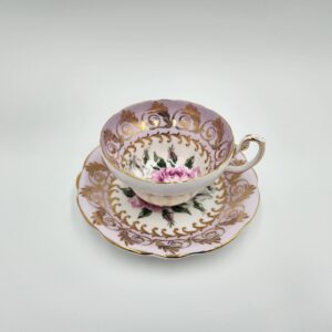 Foley Cabbage Roses Cup and Saucer, Pale Pink Cup and Saucer, Pink and White Roses