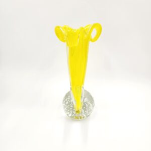 Vintage Norleans Japan Cornucopia Art Glass Vase, Controlled Bubble Vase, Peeled Banana Vase