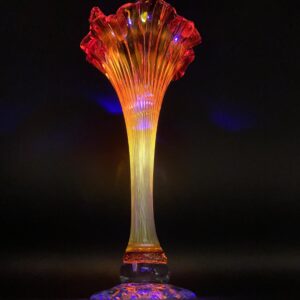 Vintage CRYSTAL BRAND Amberina Fluted Ruffled Vase - Glows under UV Light