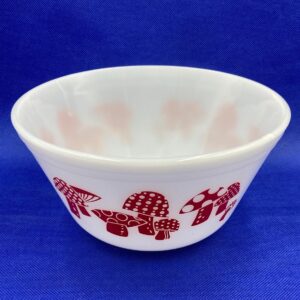 Rare Federal Glass Red Mushroom Mixing Bowl; Hard to find Red Mushroom Garden Bowl