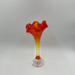 Vintage CRYSTAL BRAND Amberina Fluted Ruffled Vase - Glows under UV Light