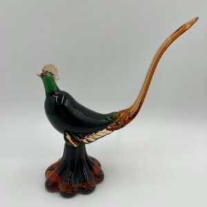 Vintage Murano Venetian Art Glass Green and Amber Pheasant