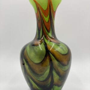 10 Inch Opaline Florence Italy MCM Space Age Green and Red/Brown Vase