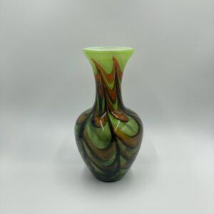 10 Inch Opaline Florence Italy MCM Space Age Green and Red/Brown Vase