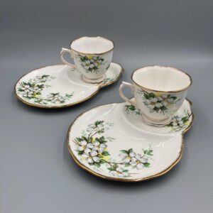 Pair of Royal Albert White Dogwood Cups and Tennis Plates