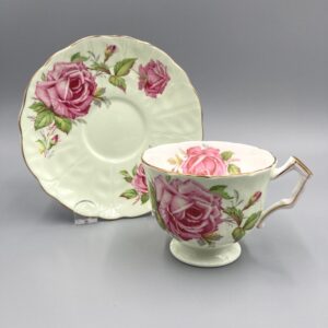 Aynsley Teacup and Saucer with Large Pink Cabbage Rose, Aynsley light green cup