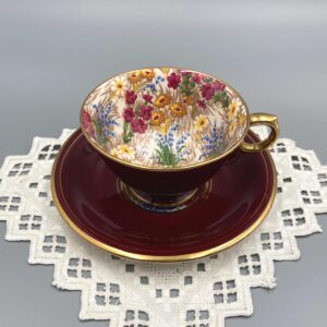 Royal Winton Marguerite Teacup and Saucer, Burgundy Chintz cup and saucer