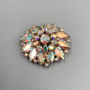 Vintage Sherman Aurora Borealis Plume Style Rhinestone Brooch