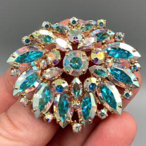 Vintage Sherman Aurora Borealis Plume Style Rhinestone Brooch