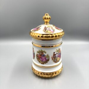 Vintage Gloria Bayreuth Fragonard Love Story Jar with Lid, White and Gold