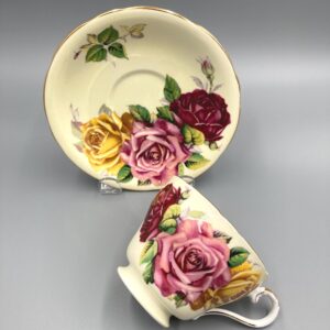 Aynsley Teacup and Saucer Trio of Cabbage Roses