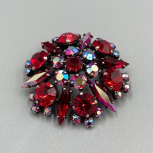 Vintage Sherman Red Rhinestone Brooch - Japanned