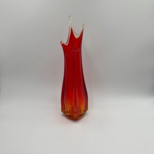 MCM L.E. Smith Simplicity Glass Swung Vase 4 Square Red Amberina