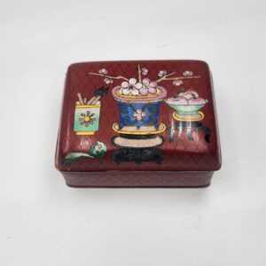 Antique Cloisonne Hinged Box with Fruit and Floral Design