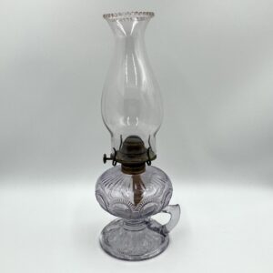 Antique Amethyst Glass Zipper Finger Oil Lamp with Chimney