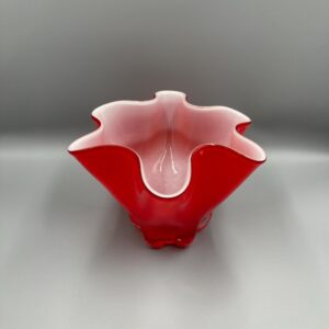 Vintage Art Glass Red & White Cased Handkerchief Vase