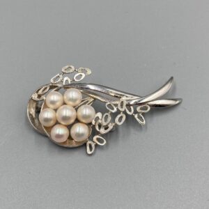 Vintage Genuine Pearl Brooch - Marked Silver