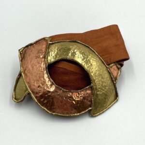 Vintage Genuine Leather Belt with Hammered Copper & Brass Buckle - adjustable